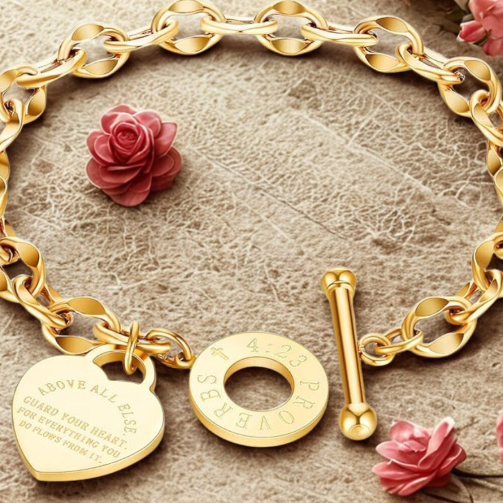 Stainless Steel Bible Proverbs Link Bracelets